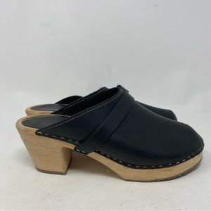Lotta from Stockholm Women’s Black Leather Wooden Clogs Size 40